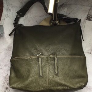 Danier Dark Green Leather Shoulder Bag